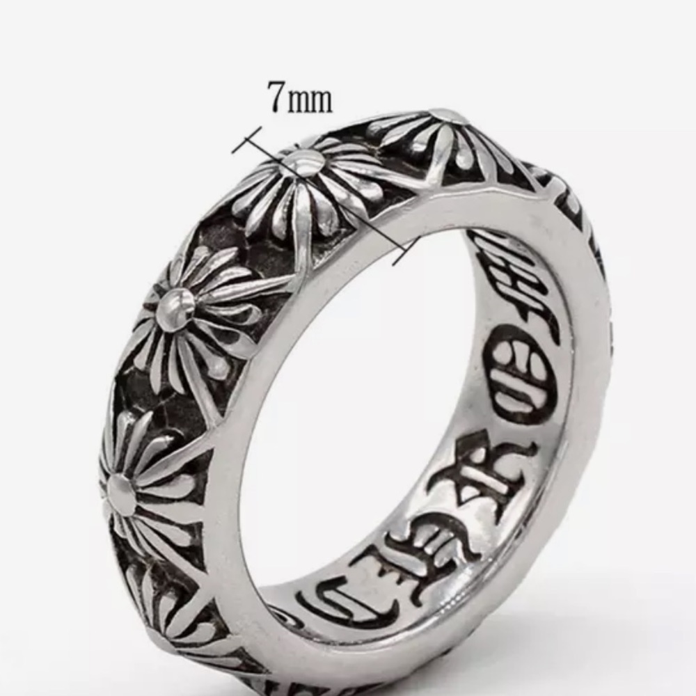 7mm Vintage look Chrome Cross Flower Ring stainless steel Ring Band size 7 - Picture 4 of 11